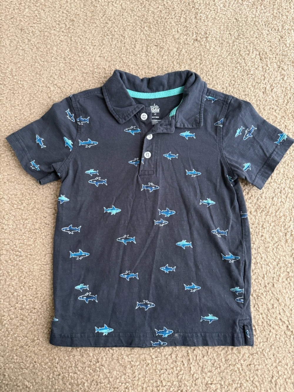 Kids Headquarters Navy Polo with Blue Shark Print